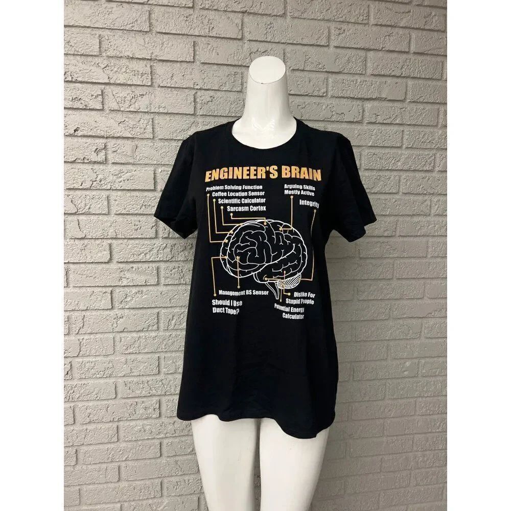 Gildan Black Engineer’s Brain Graphic Short Sleeve T Shirt Size M (Unisex)